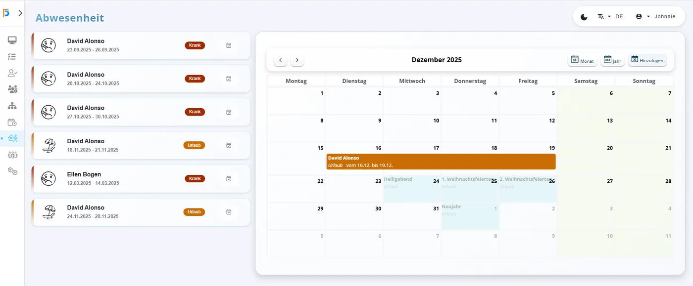 FixPlaner Abwesenheitskalender - Übersicht aller Urlaubs- und Krankheitszeiten