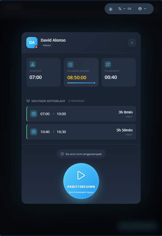 Terminal Mitarbeiter-Ansicht