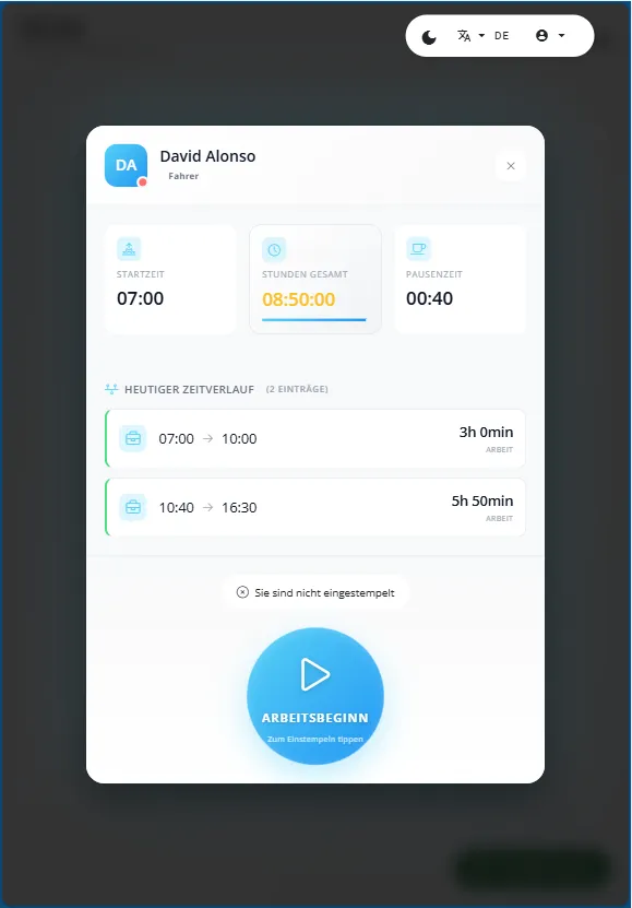 Terminal Mitarbeiter-Ansicht